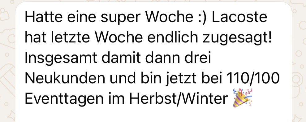 3 Neukunden + ausgebucht — 110 von 100 Eventtagen im Herbst/Winter.